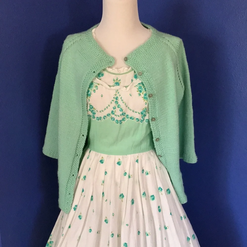 Vintage 1950s mint sea foam green handmade sweater cardigan pinup rockabilly - Picture 15 of 15